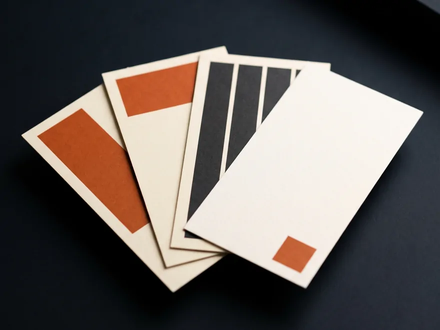 Blank presentation cards fanned into an overlapping stack.