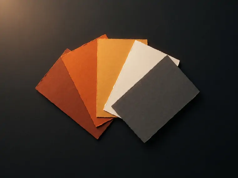 Printed colour swatch cards fanned into an arc.
